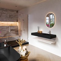ALAN 120cm meuble de salle de bain Melamine tablette Underlayment. Lavabo suspendu CLOUD Droite 1 foro per rubinetto couleur Urban.