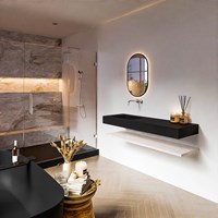 ALAN 140cm meuble de salle de bain Melamine tablette Underlayment. Lavabo suspendu CLOUD Gauche senza foro per il rubinetto couleur Urban.
