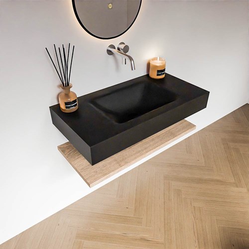 ALAN 90cm badmeubel Melamine planchet Washed Oak. Vrijhangende wastafel CLOUD Midden zonder kraangat kleur Urban.-2