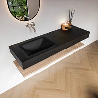 ALAN 140cm meuble de salle de bain Melamine tablette Washed Oak. Lavabo suspendu CLOUD Gauche senza foro per il rubinetto couleur Urban.-2