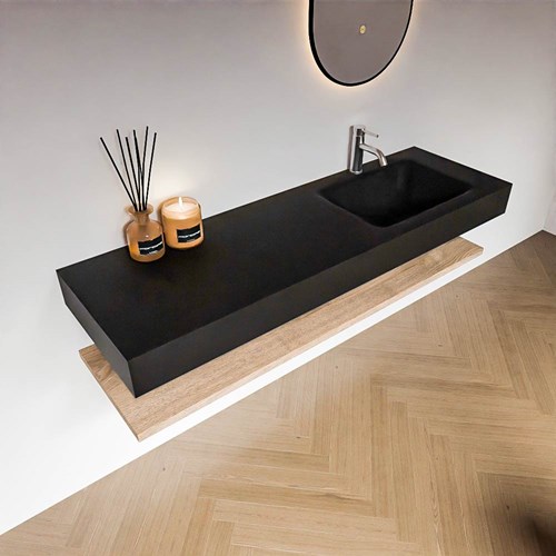 ALAN 150cm bathroom vanity Melamine shelf Washed Oak. Wall mounted sink CLOUD Right 1 tab hole color Urban.-2