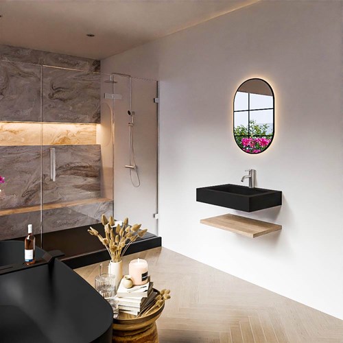 ALAN 60cm mobili da bagno Melamine mensola Washed Oak. Lavabo sospeso CLOUD Centro 1 foro per rubinetto colore Urban.