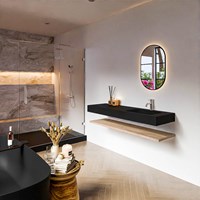 ALAN 150cm bathroom vanity Melamine shelf Washed Oak. Wall mounted sink CLOUD Right 1 tab hole color Urban.