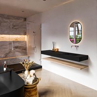 ALAN 170cm bathroom vanity Melamine shelf Washed Oak. Wall mounted sink CLOUD Right without tab hole color Urban.