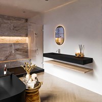 ALAN 170cm bathroom vanity Melamine shelf Washed Oak. Wall mounted sink CLOUD Left 1 tab hole color Urban.