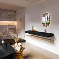 ALAN 170cm badmeubel Melamine planchet Washed Oak. Vrijhangende wastafel CLOUD Rechts 1 kraangat kleur Urban.
