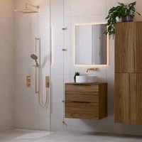 PROYECT 60cm bathroom vanity unit Chai with 2 drawers. Vanity top RONDA Ceramics Center without tab hole Gloss white.