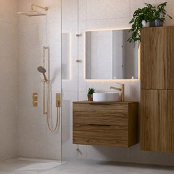 PROYECT 80cm meubles de salle de bains Chai avec 2 tiroirs. Lavabo RONDA Céramique Centrée 1 trou pour robinetter Blanco brillo.