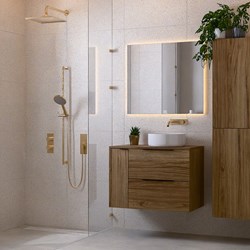 PROYECT 80cm meubles de salle de bains avec Module à gauche Chai avec 2 tiroirs. Lavabo RONDA Céramique Droite sans trou pour robinet Blanco brillo.