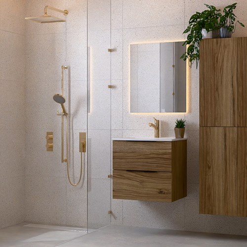 PROYECT 60cm badmöbel Chai mit 2 schubladen. Einbauwaschbecken Keramik Mittig 1 hahnloch Glänzendes Weiß.