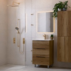 PROYECT 60cm bathroom vanity unit Chai with 3 drawers. Vanity top Ceramics Center 1 tab hole Gloss white.