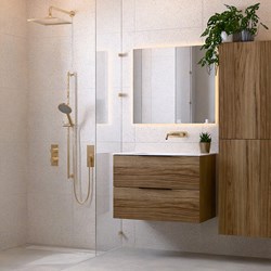 PROYECT 80cm mobili da bagno Chai con 2 cassetti. Lavabo solid surface Centro senza foro per il rubinetto Talc.