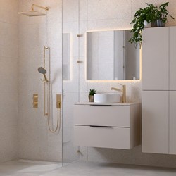 PROYECT 80cm meubles de salle de bains Linen avec 2 tiroirs. Lavabo RONDA Céramique Centrée 1 trou pour robinetter Blanco brillo.