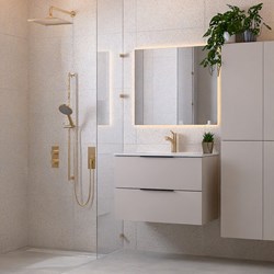 PROYECT 80cm bathroom vanity unit Linen with 2 drawers. Vanity top Ceramics Center 1 tab hole Gloss white.