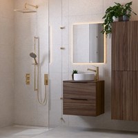 PROYECT 60cm badmöbel Mocha mit 2 schubladen. Einbauwaschbecken RONDA Keramik Mittig 1 hahnloch Glänzendes Weiß.
