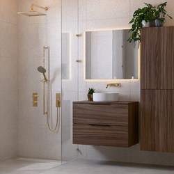 PROYECT 80cm meubles de salle de bains Mocha avec 2 tiroirs. Lavabo RONDA Céramique Centrée sans trou pour robinet Blanco brillo.