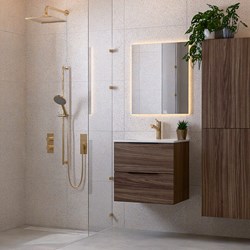 PROYECT 60cm bathroom vanity unit Mocha with 2 drawers. Vanity top Ceramics Center 1 tab hole Gloss white.