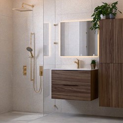 PROYECT 80cm mobili da bagno Mocha con 2 cassetti. Lavabo Ceramica Centro 1 foro per rubinetto Bianco lucido.