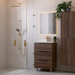 PROYECT 60cm mobili da bagno Mocha con 3 cassetti. Lavabo Ceramica Centro 1 foro per rubinetto Bianco lucido.
