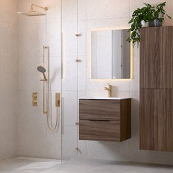 PROYECT 60cm mobili da bagno Mocha con 2 cassetti. Lavabo solid surface Centro 1 foro per rubinetto Talc.