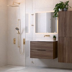 PROYECT 80cm mobili da bagno Mocha con 2 cassetti. Lavabo solid surface Centro senza foro per il rubinetto Talc.
