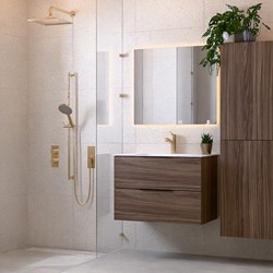 PROYECT 80cm mobili da bagno Mocha con 2 cassetti. Lavabo solid surface Centro 1 foro per rubinetto Talc.