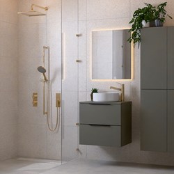 PROYECT 60cm bathroom vanity unit Smoke with 2 drawers. Vanity top RONDA Ceramics Center 1 tab hole Gloss white.