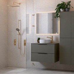 PROYECT 80cm meubles de salle de bains Smoke avec 2 tiroirs. Lavabo RONDA Céramique Centrée 1 trou pour robinetter Blanco brillo.