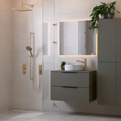 PROYECT 80cm mueble de baño con 2 cajones Smoke. Lavabo RONDA Cerámica Centro 1 orificio Blanco brillo.