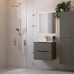 PROYECT 60cm mobili da bagno Smoke con 2 cassetti. Lavabo Ceramica Centro 1 foro per rubinetto Bianco lucido.