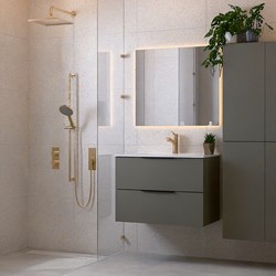 PROYECT 80cm mobili da bagno Smoke con 2 cassetti. Lavabo Ceramica Centro 1 foro per rubinetto Bianco lucido.