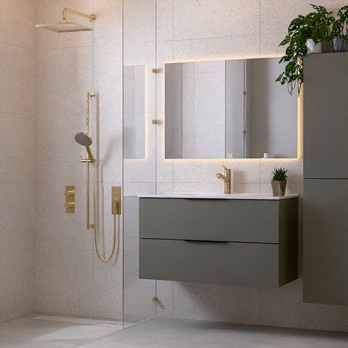 PROYECT 100cm mueble de baño Smoke con 2 cajones. Lavabo Cerámica Centro 1 orificio Blanco brillo.