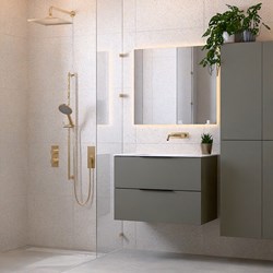 PROYECT 80cm mobili da bagno Smoke con 2 cassetti. Lavabo solid surface Centro senza foro per il rubinetto Talc.