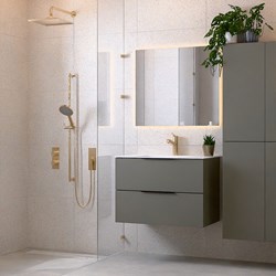 PROYECT 80cm mobili da bagno Smoke con 2 cassetti. Lavabo solid surface Centro 1 foro per rubinetto Talc.