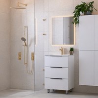 PROYECT 60cm mueble de baño Talc con 3 cajones. Lavabo Cerámica Centro 1 orificio Blanco brillo.