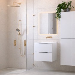 PROYECT 60cm bathroom vanity unit Talc with 2 drawers. Vanity top solid surface Center without tab hole Talc.