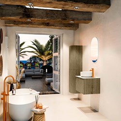 VELOR 60cm meubles de salle de bains couleur Dusk avec 1 tiroir et 0 portes. Vasque à poser COSS Centrée 1 trou pour robinetter couleur Talc.