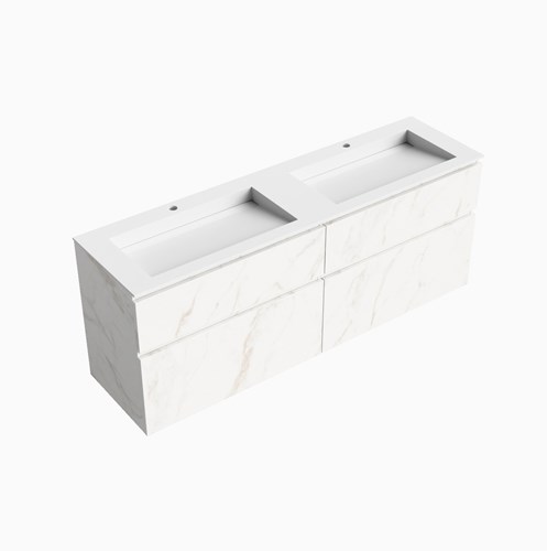 XABI 170cm mueble de baño Carrara 4 cajones. Lavabo AVON Doble 2 orificios, color Talc.