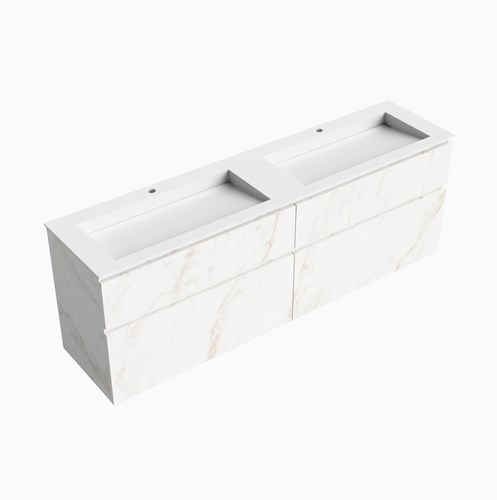 XABI 190cm mueble de baño Carrara 4 cajones. Lavabo AVON Doble 2 orificios, color Talc.