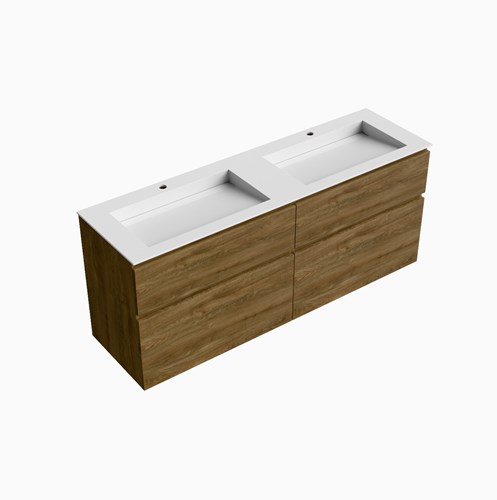 XABI 160cm mueble de baño Chai 4 cajones. Lavabo AVON Doble 2 orificios, color Talc.