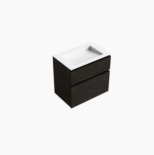 XABI 70cm mueble de baño Dark Brown 2 cajones. Lavabo AVON Centro sin orificio, color Talc.