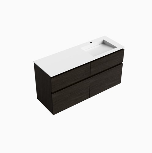 XABI 130cm mueble de baño Dark Brown 4 cajones. Lavabo AVON Derecho 1 orificio, color Talc.