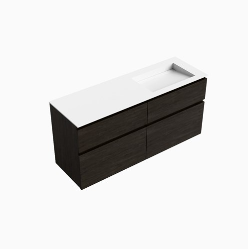 XABI 140cm mueble de baño Dark Brown 4 cajones. Lavabo AVON Derecho sin orificio, color Talc.