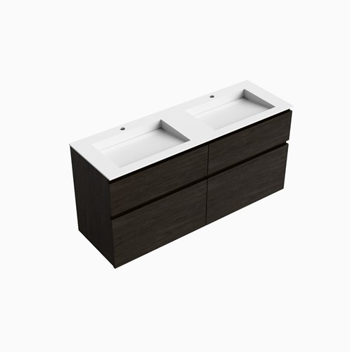 XABI 140cm mueble de baño Dark Brown 4 cajones. Lavabo AVON Doble 2 orificios, color Talc.