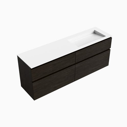 XABI 170cm mueble de baño Dark Brown 4 cajones. Lavabo AVON Derecho sin orificio, color Talc.