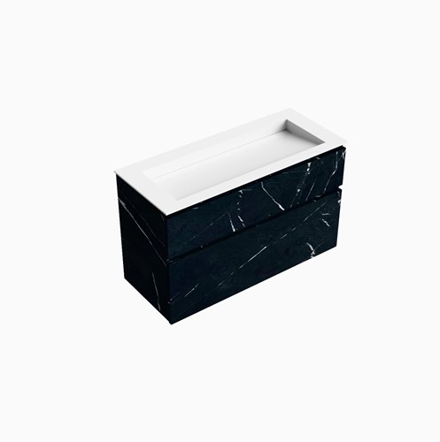 XABI 110cm mueble de baño Marquina 2 cajones. Lavabo AVON Centro sin orificio, color Talc.