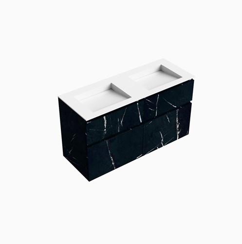 XABI 120cm mueble de baño Marquina 4 cajones. Lavabo AVON Doble sin orificio, color Talc.
