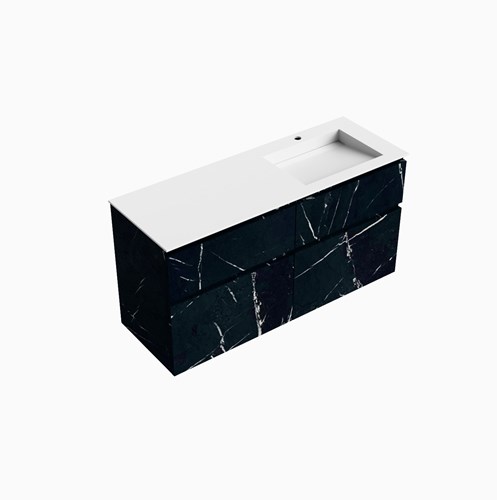 XABI 130cm mueble de baño Marquina 4 cajones. Lavabo AVON Derecho 1 orificio, color Talc.