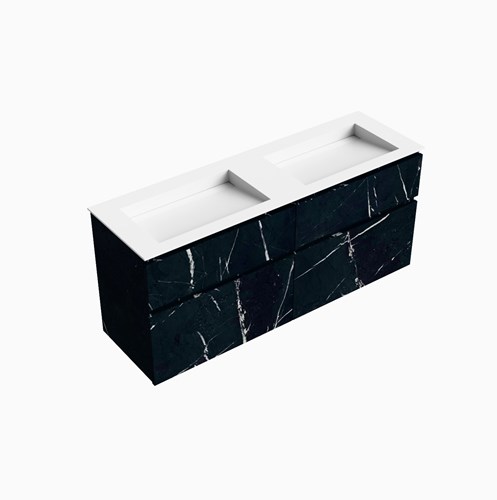 XABI 150cm mueble de baño Marquina 4 cajones. Lavabo AVON Doble sin orificio, color Talc.