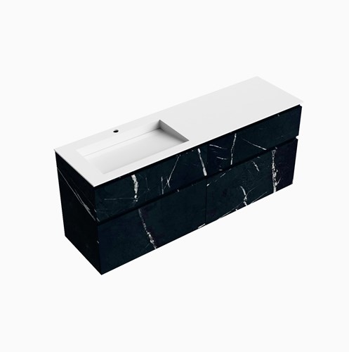 XABI 160cm mueble de baño Marquina 4 cajones. Lavabo AVON Izquierda 1 orificio, color Talc.